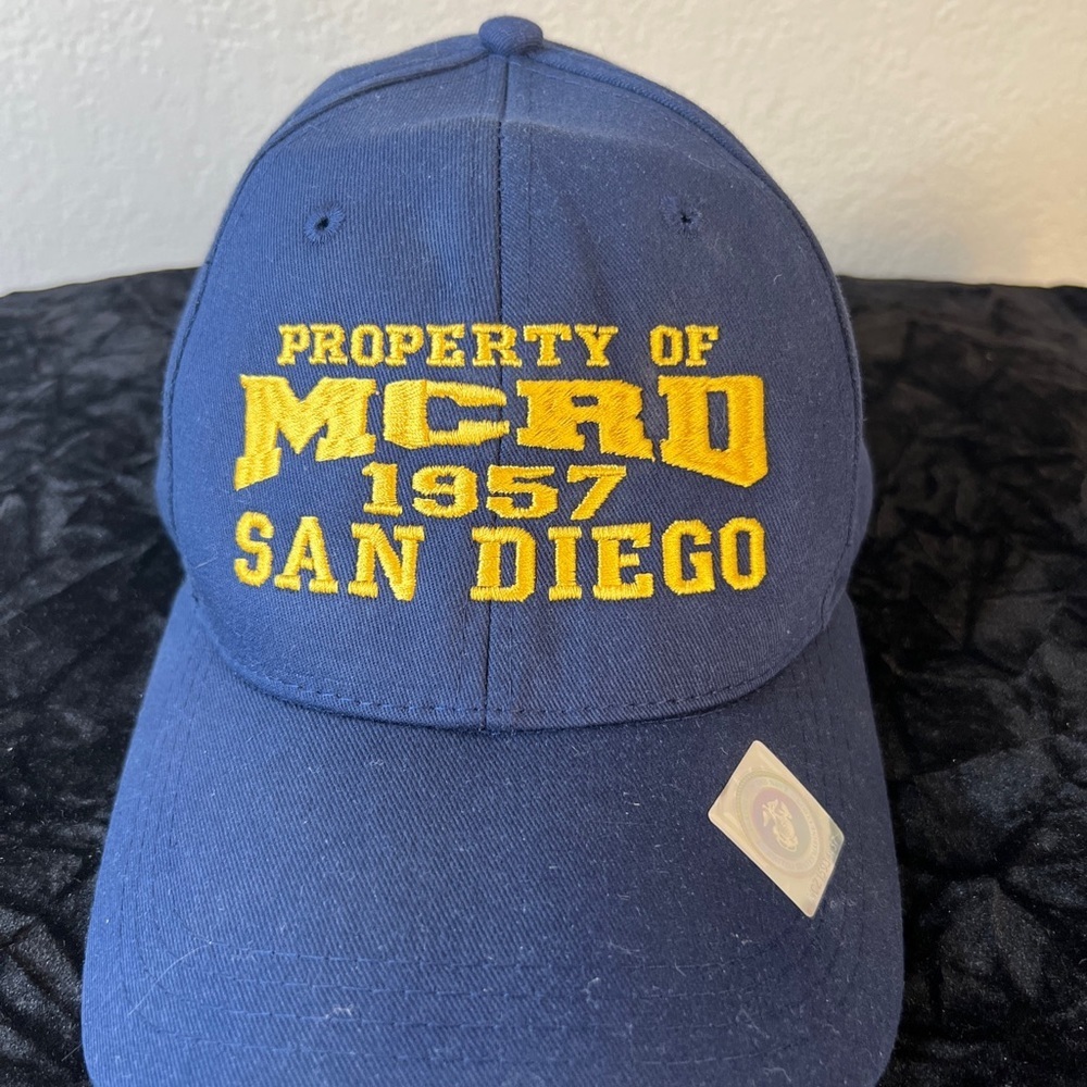 Property Of MCRD Baseball Cap 1957 San Diego Navy Blue Gold Stitching Snap Back - Picture 2 of 10
